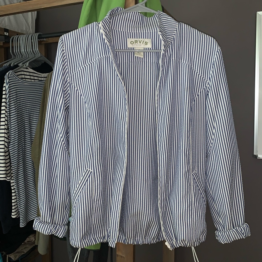 Blue and White Striped Lightweight Jacket